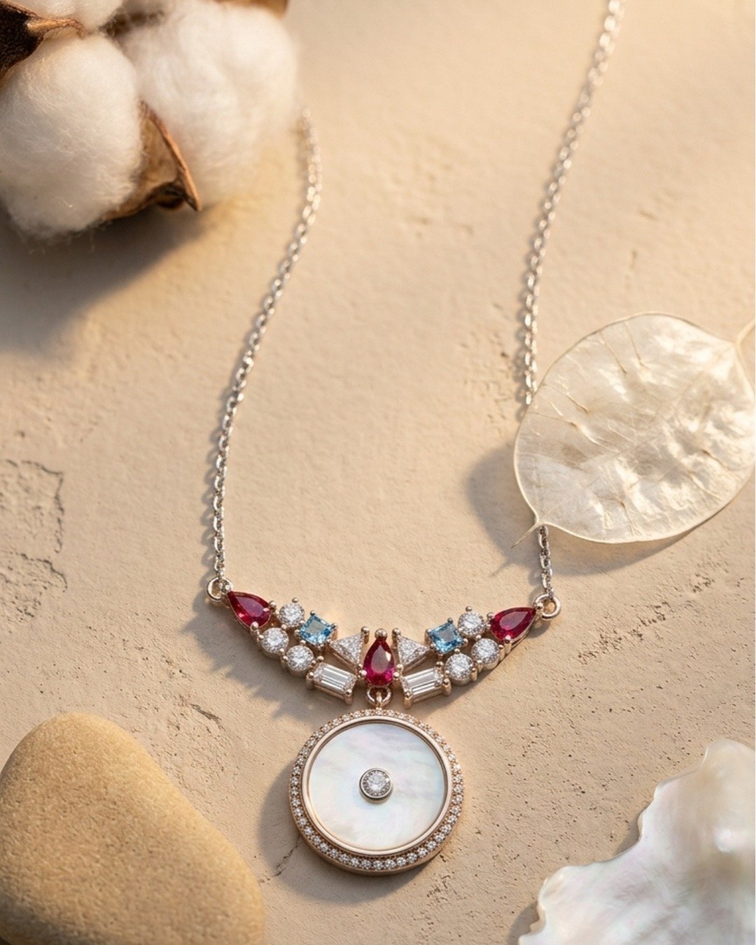 Royal Multistone Halo Drop Necklace – 925 Sterling Silver — view 4