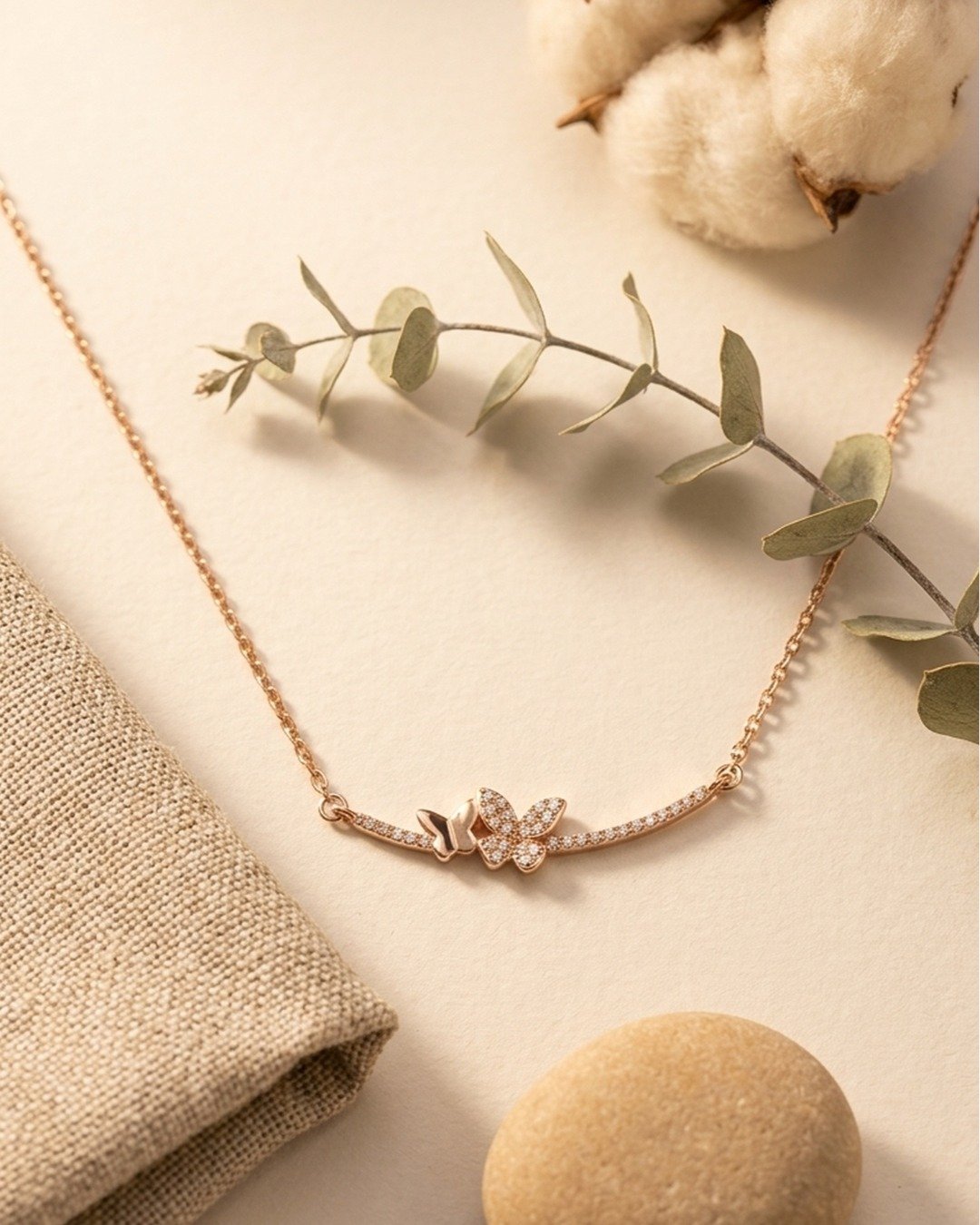 Rose Gold Butterfly Curve Necklace – 925 Sterling Silver