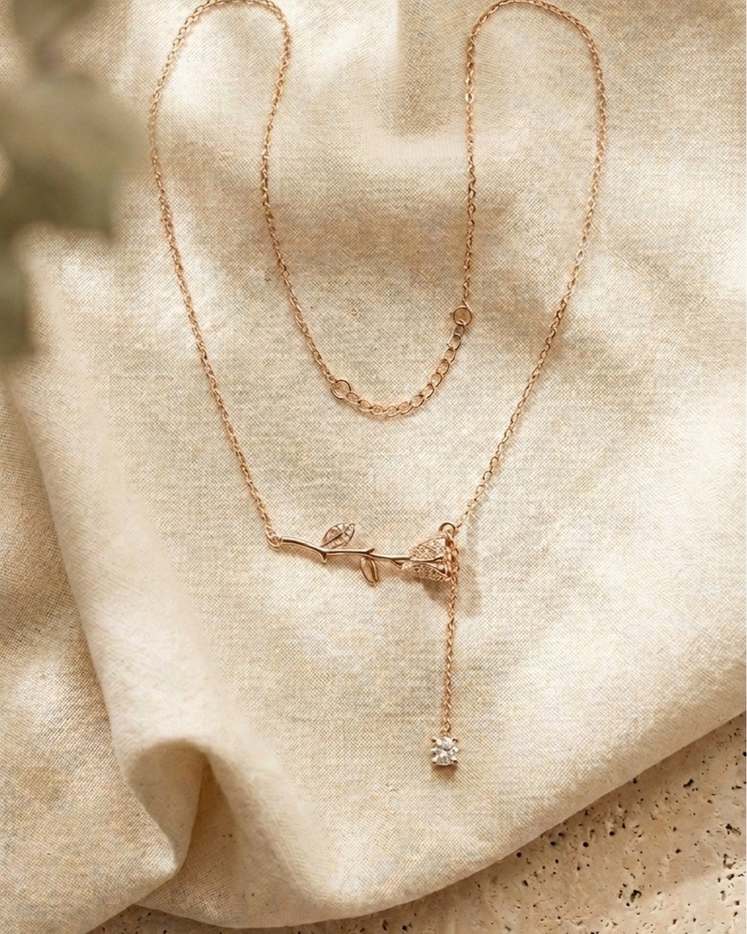 Rose Gold Bloom Drop Necklace – 925 Sterling Silver