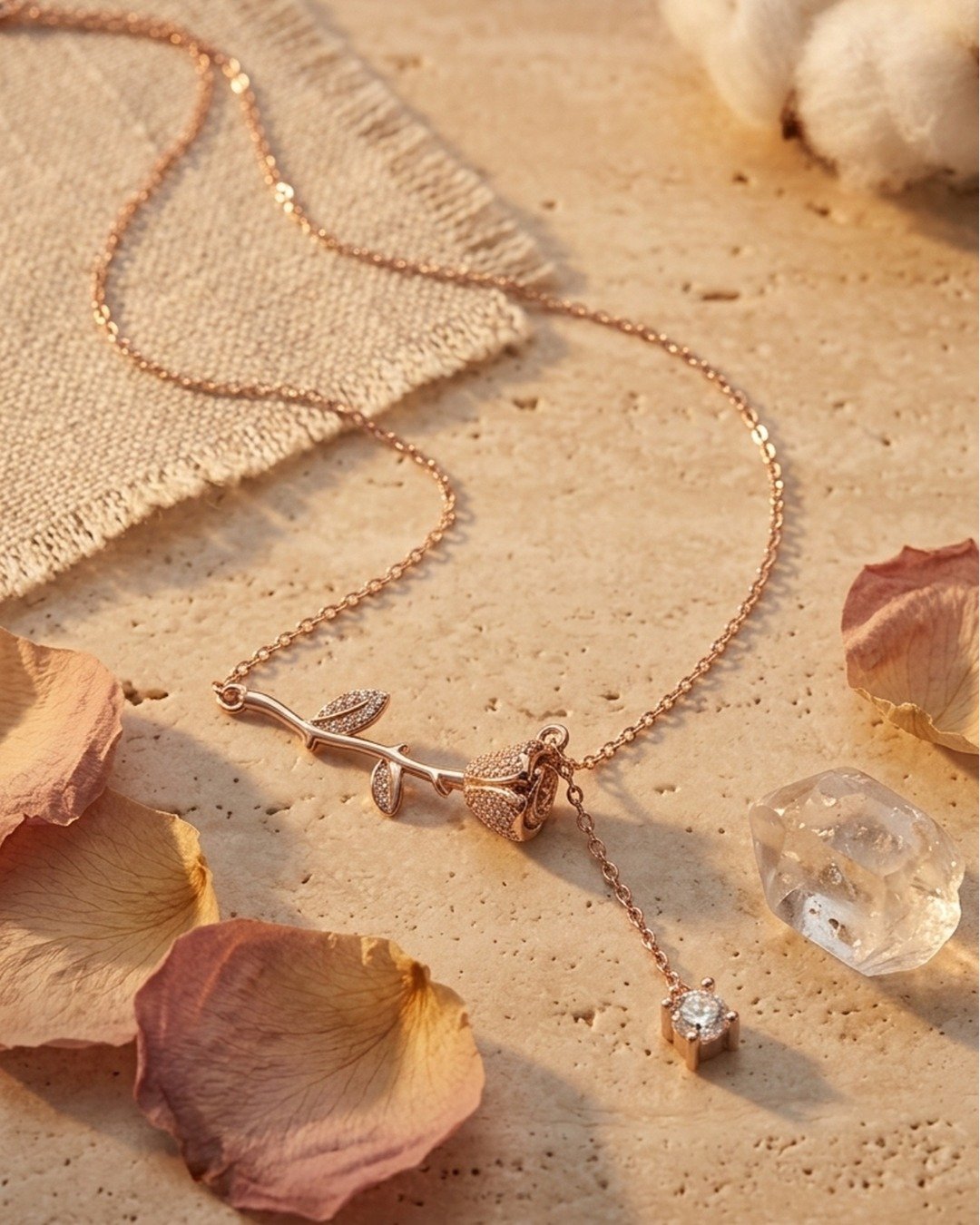 Rose Gold Bloom Drop Necklace – 925 Sterling Silver — view 4