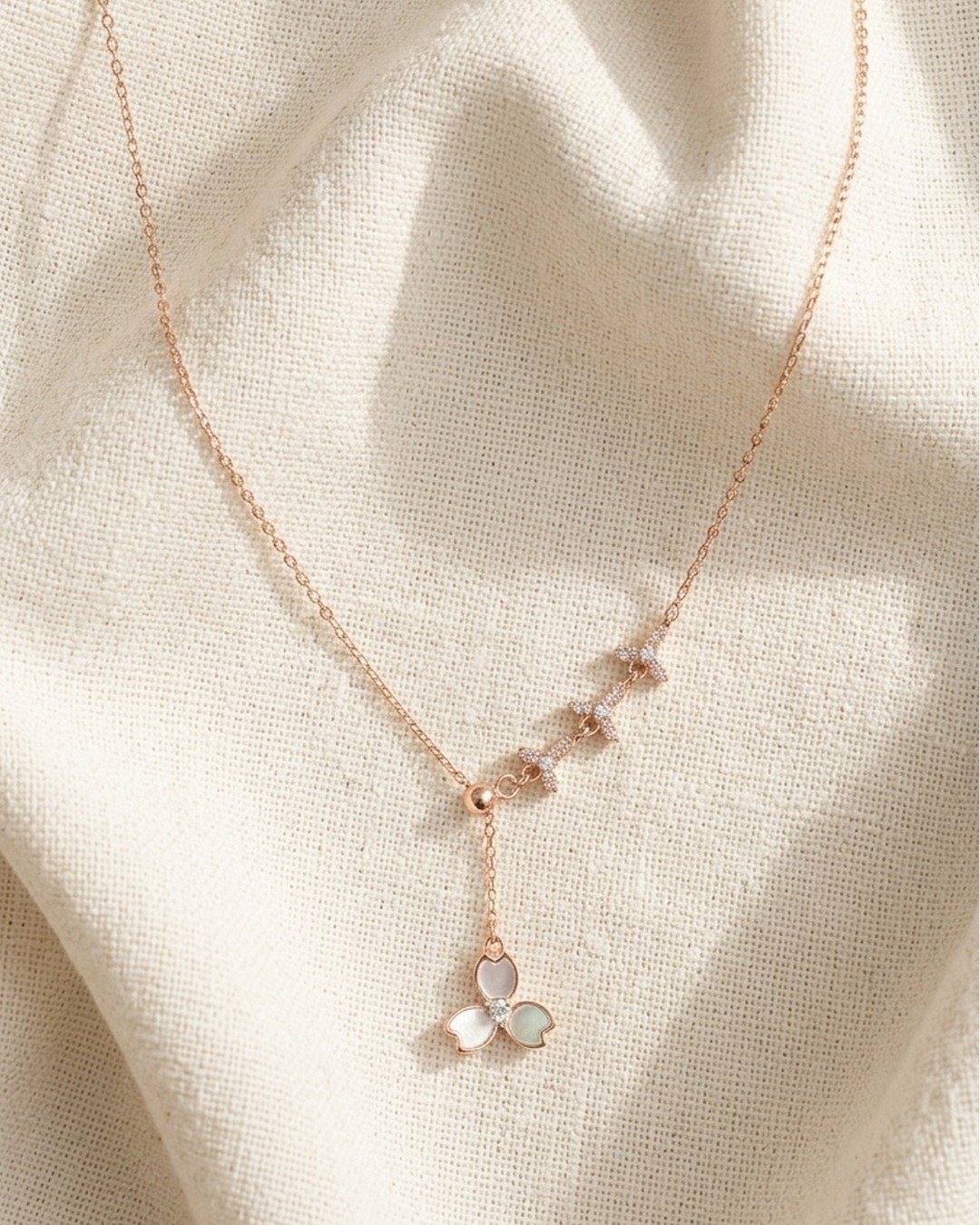 Rose Gold Triple Butterfly Drop Necklace – 925 Sterling Silver