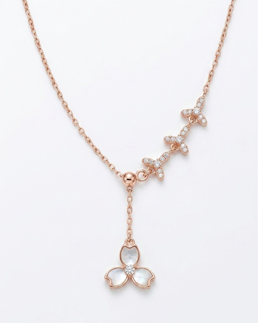 Rose Gold Triple Butterfly Drop Necklace – 925 Sterling Silver — view 4