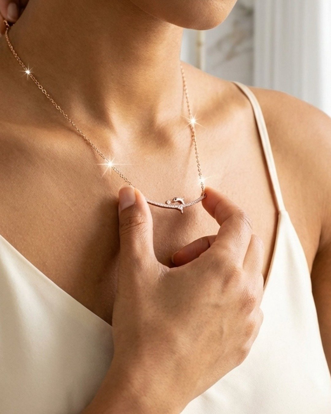 Dolphin Charm Bar Necklace – 925 Sterling Silver — view 4