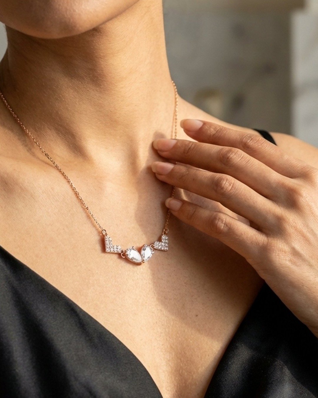 Double Heart Crystal Love Necklace – 925 Sterling Silver — view 4