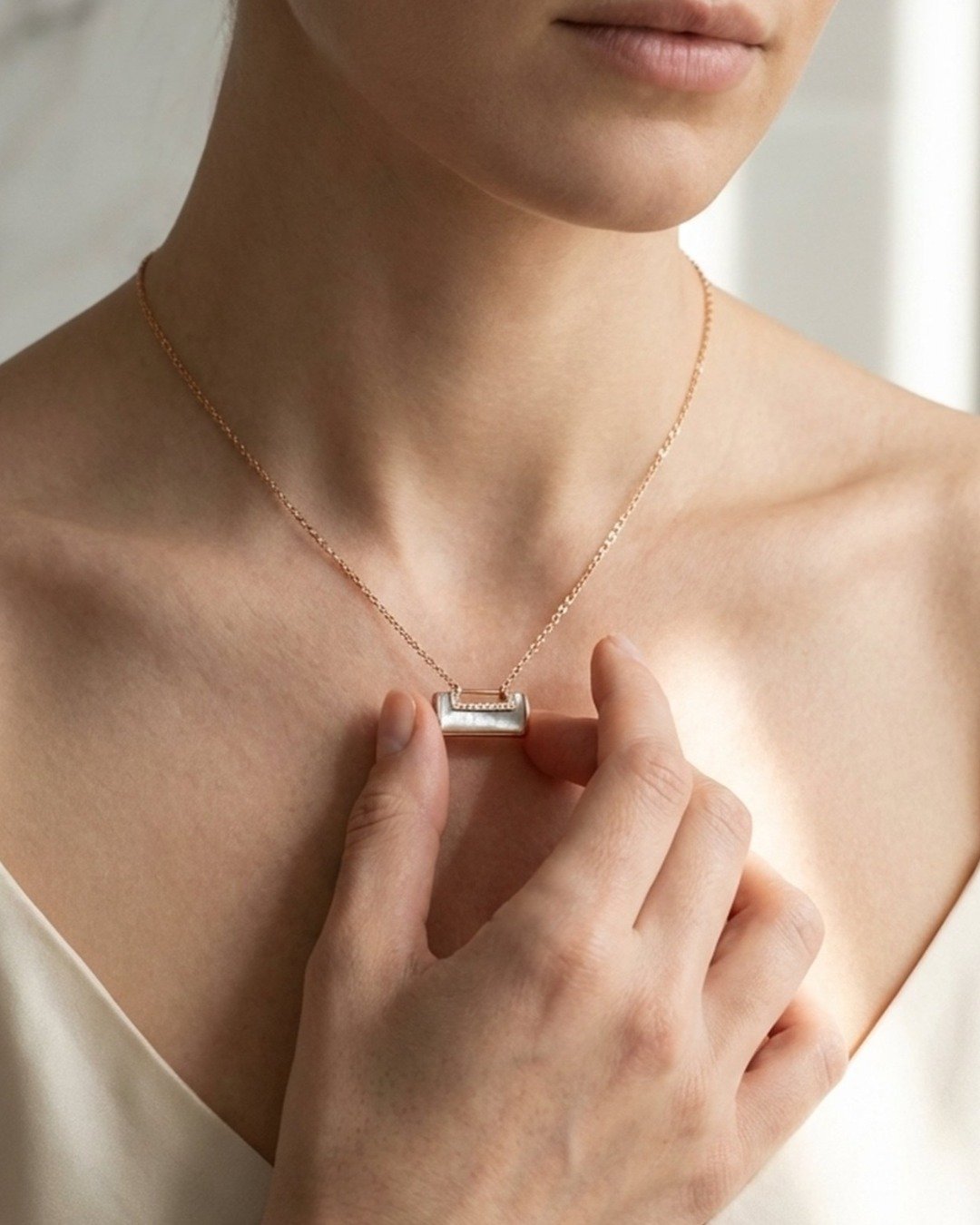 Honeycomb Cylinder Pendant Necklace – 925 Sterling Silver — view 4