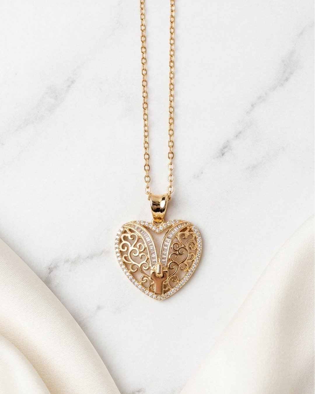 Royal Filigree Heart Pendant Necklace – 925 Sterling Silver