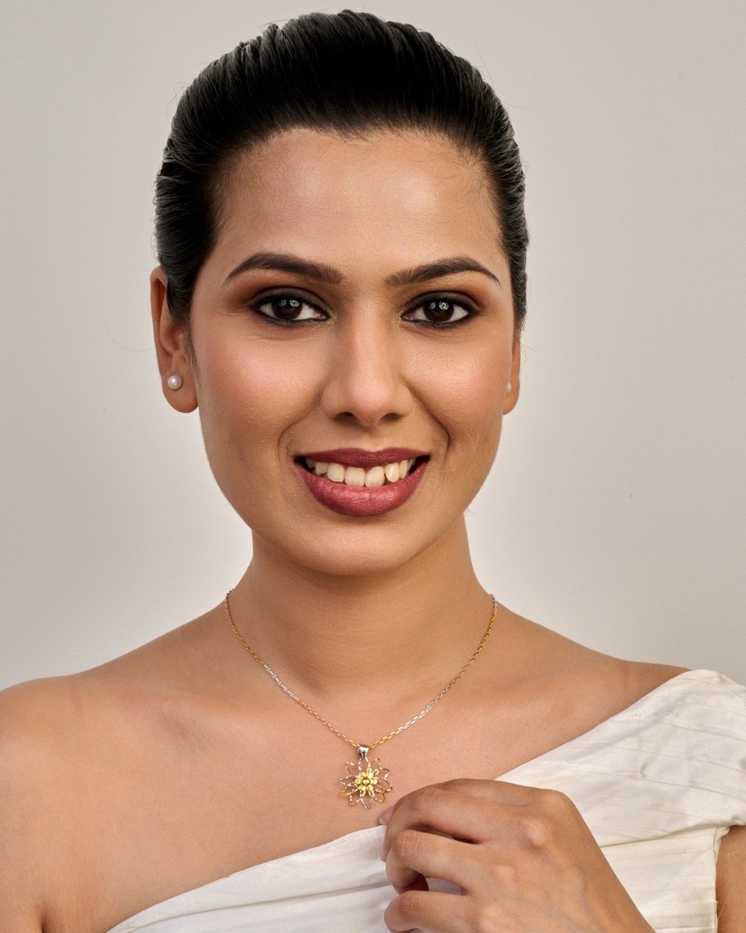 Tri-Tone Floral Bloom Pendant Necklace – 925 Sterling Silver — view 4