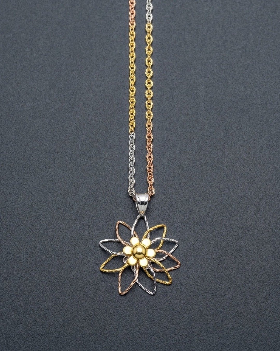 Premium Tri-Tone Floral Statement Pendant – 925 Sterling Silver — view 5