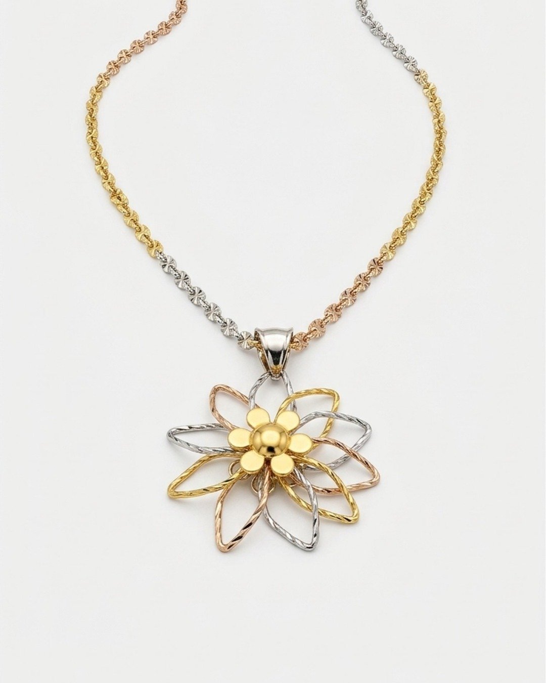 Premium Tri-Tone Floral Statement Pendant – 925 Sterling Silver
