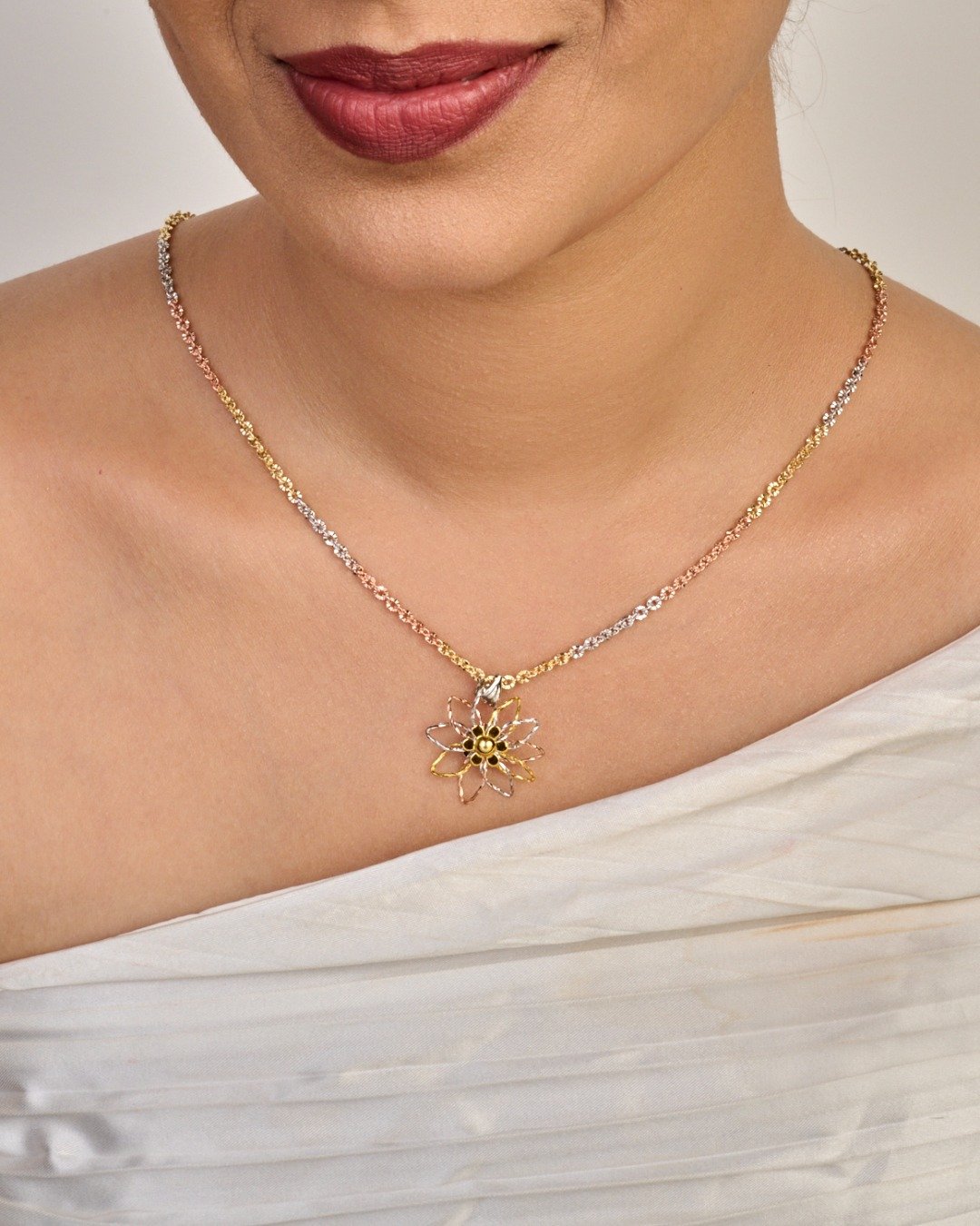 Premium Tri-Tone Floral Statement Pendant – 925 Sterling Silver — view 2