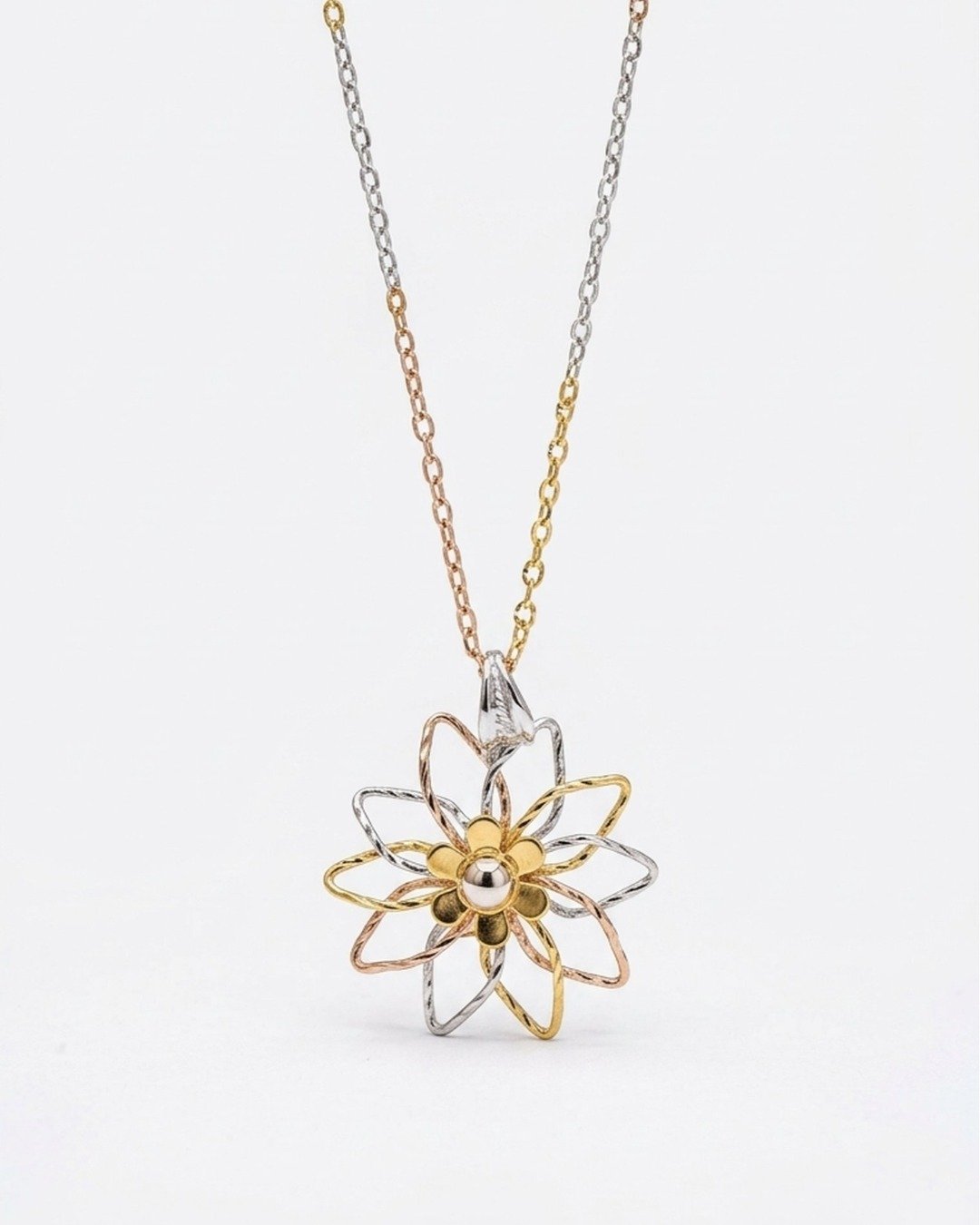 Elegant Tri-Tone Floral Pendant Necklace – 925 Sterling Silver — view 5
