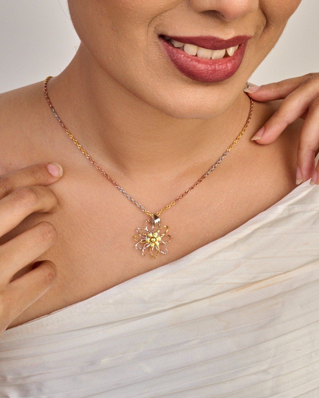 Tri-Tone Blossom Statement Pendant Necklace – 925 Sterling Silver — view 3