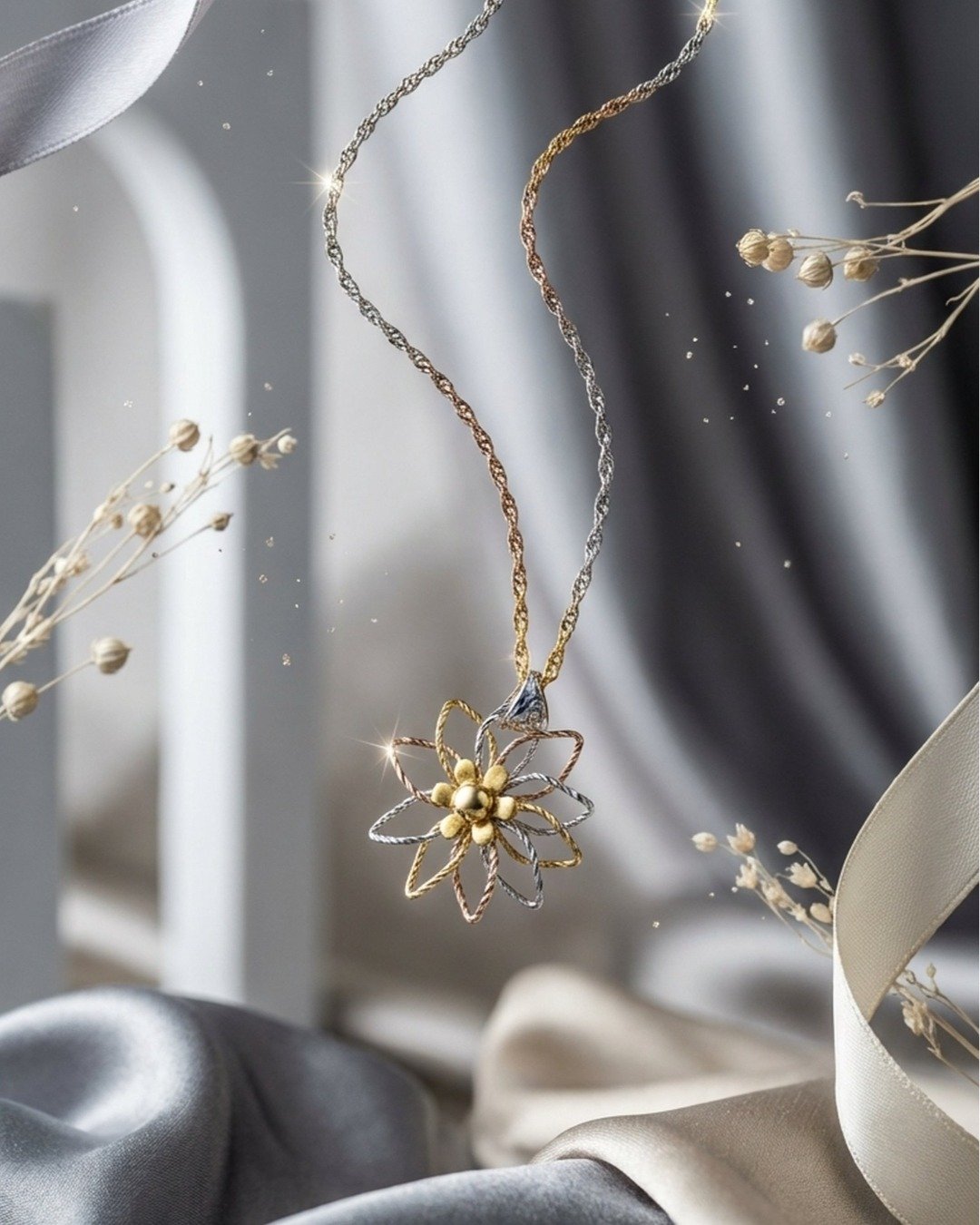 Tri-Tone Blossom Statement Pendant Necklace – 925 Sterling Silver — view 6