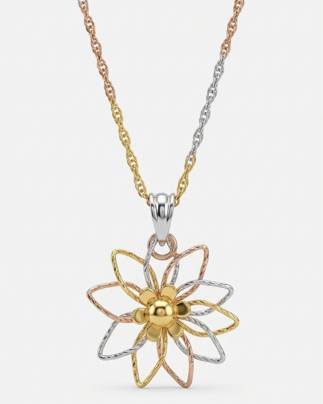 Tri-Tone Blossom Statement Pendant Necklace – 925 Sterling Silver