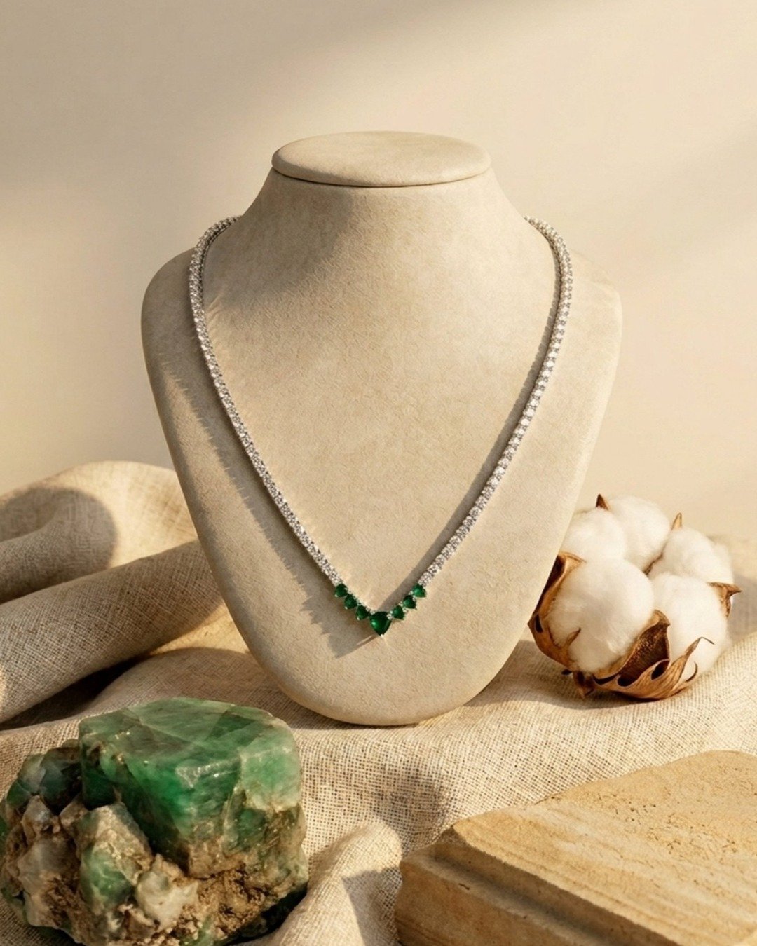 Classic Emerald Drop Tennis Necklace – 925 Sterling Silver — view 5