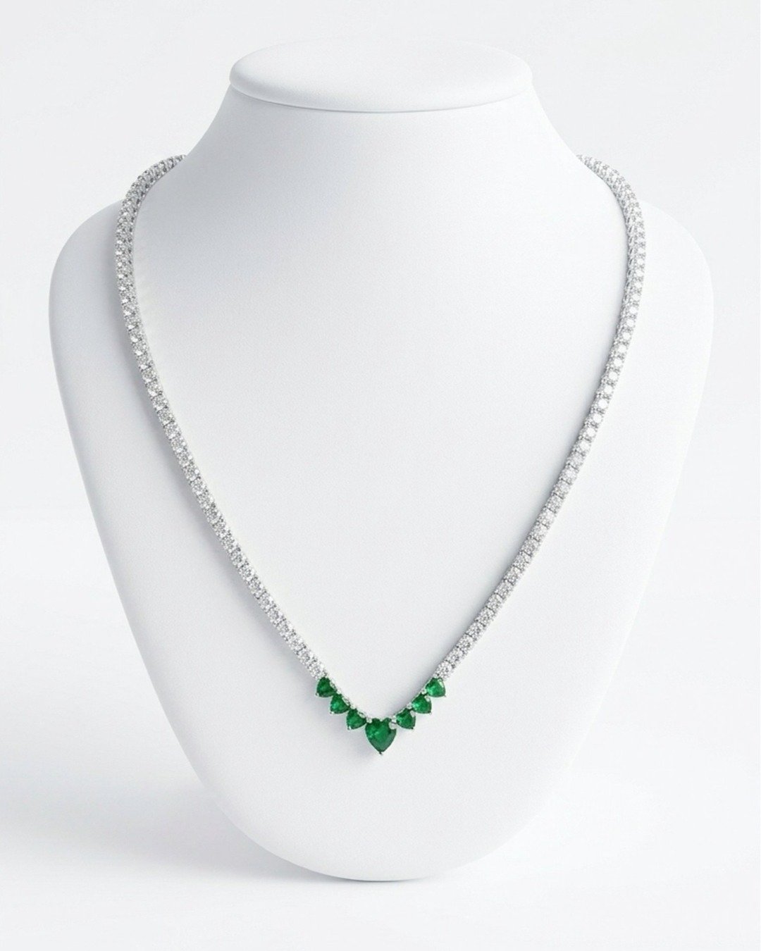 Classic Emerald Drop Tennis Necklace – 925 Sterling Silver