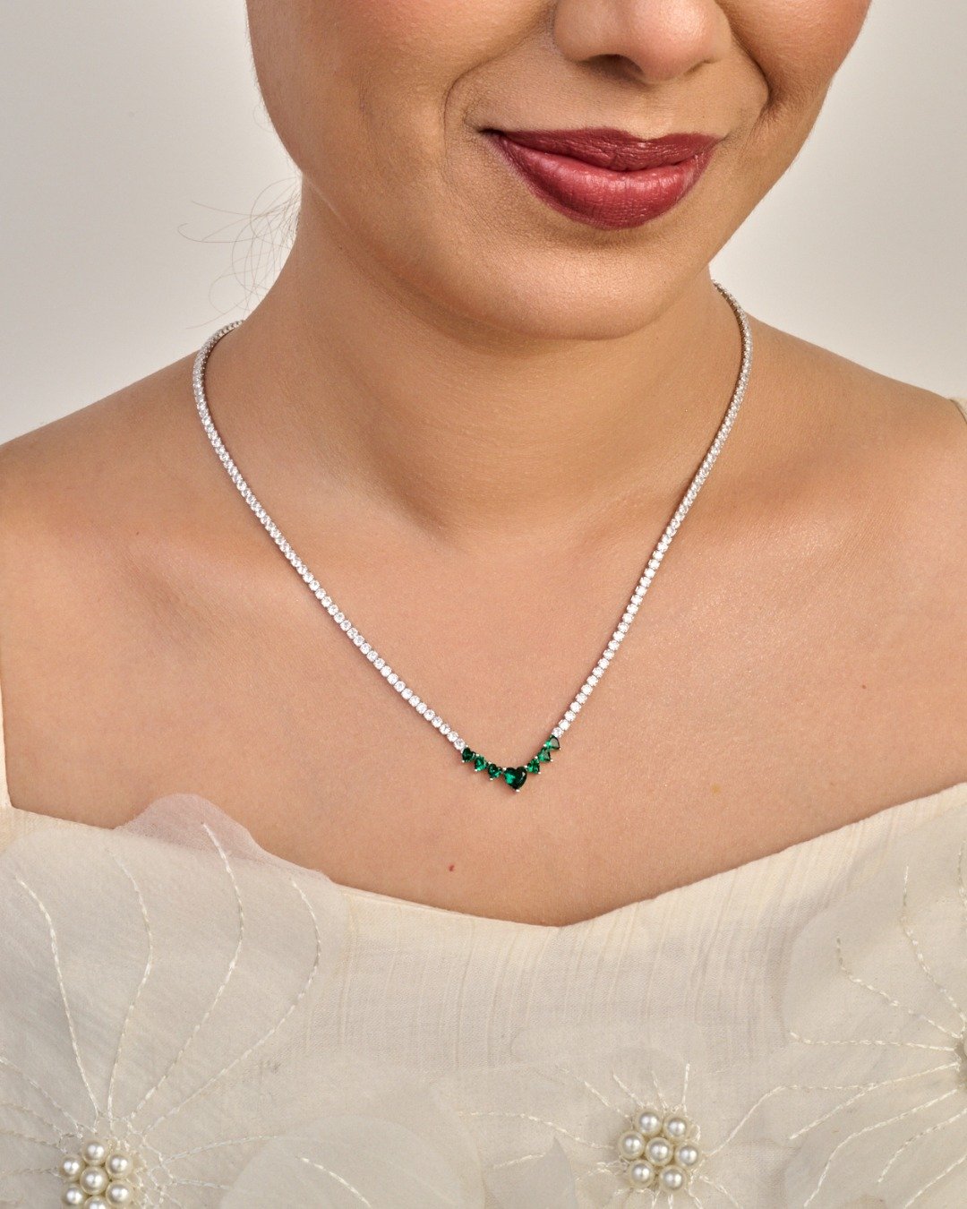Classic Emerald Drop Tennis Necklace – 925 Sterling Silver — view 4