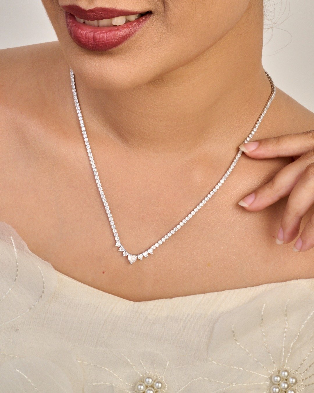 Royal Teardrop Tennis Necklace – 925 Sterling Silver — view 3