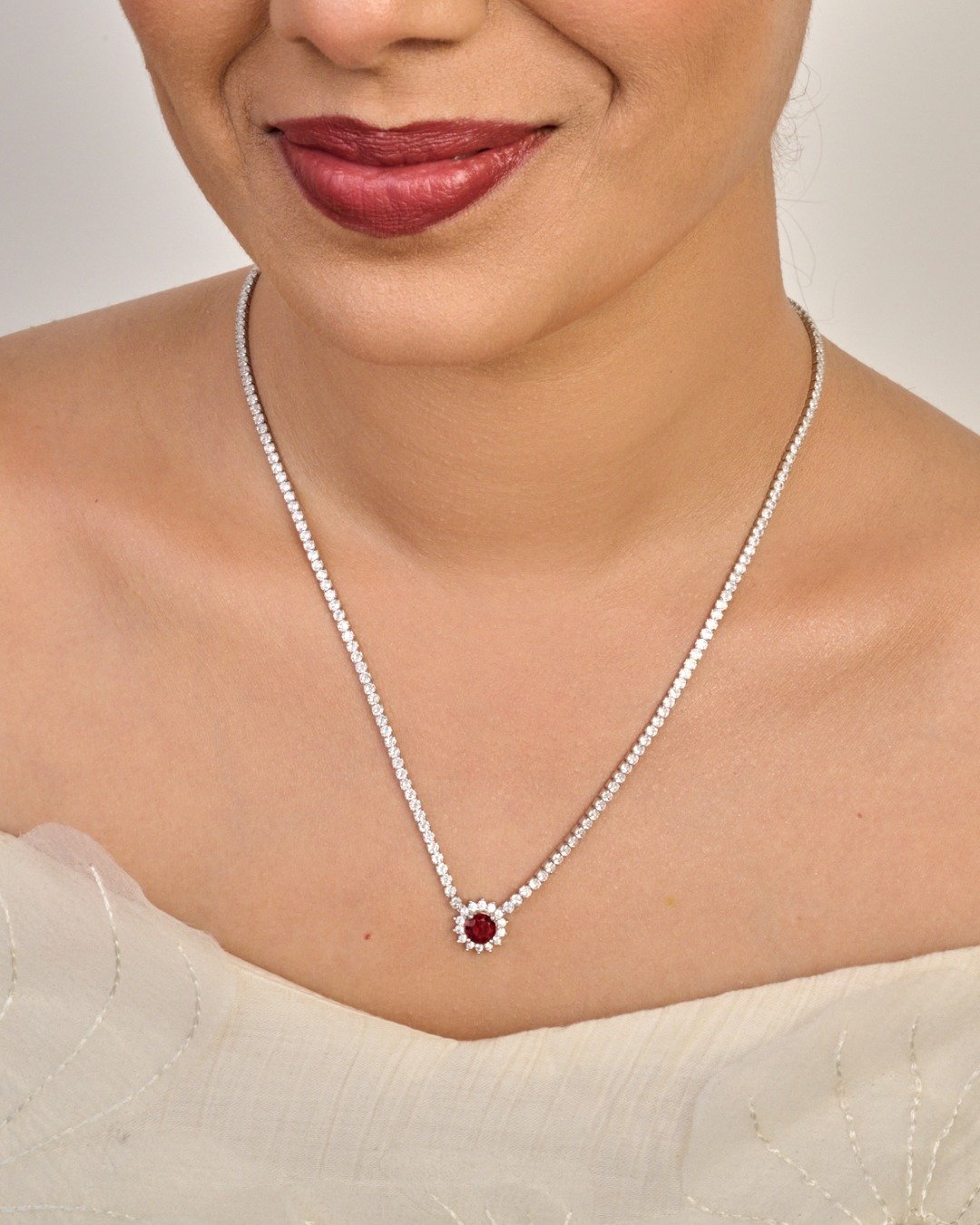 Ruby Blossom Tennis Necklace – 925 Sterling Silver — view 3
