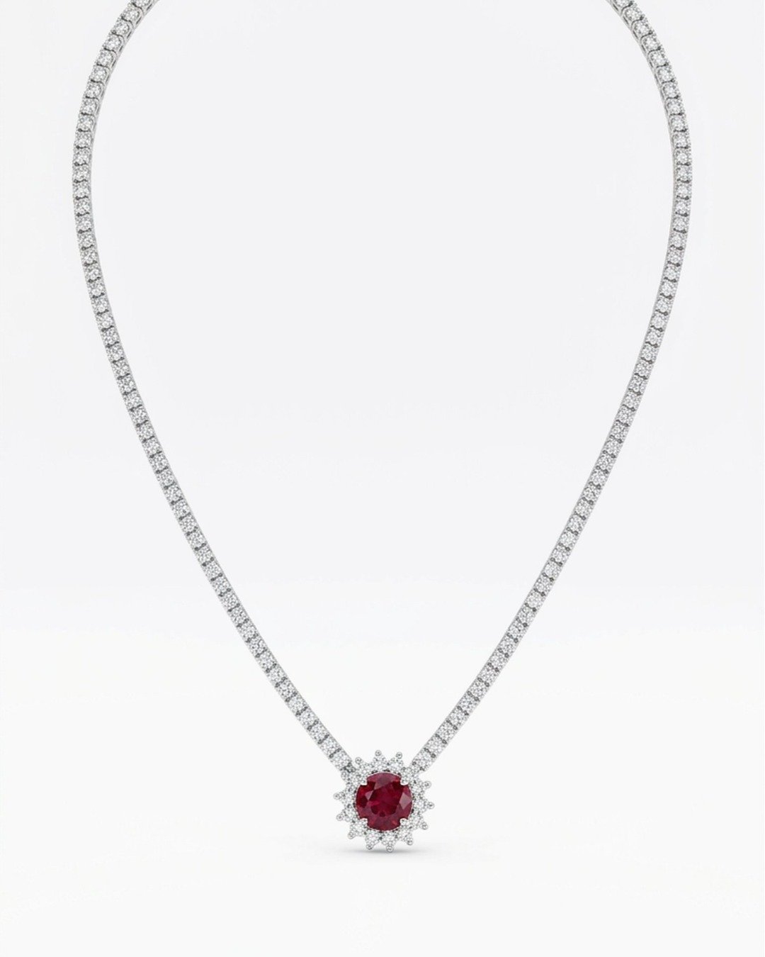 Ruby Blossom Tennis Necklace – 925 Sterling Silver — view 6