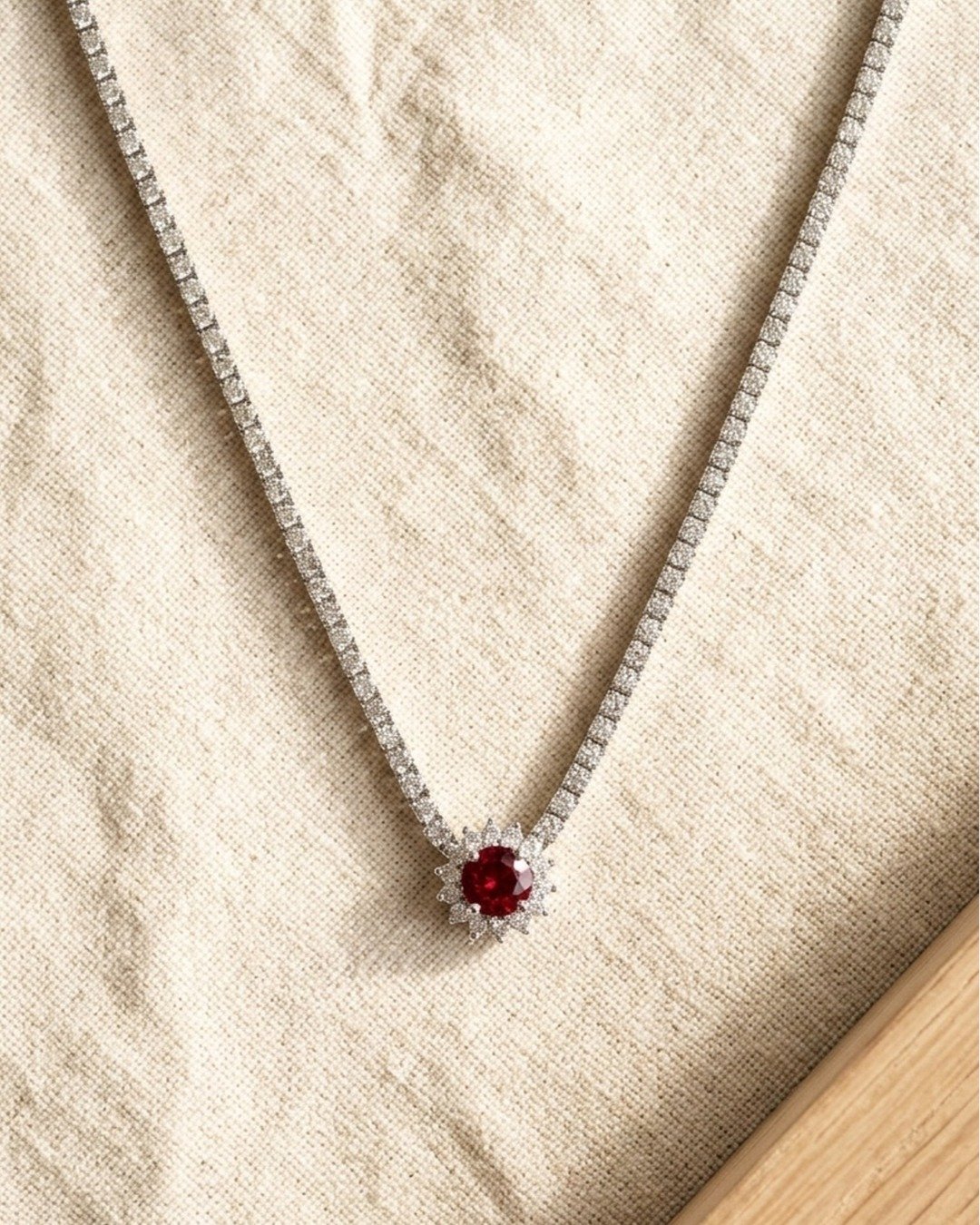 Ruby Blossom Tennis Necklace – 925 Sterling Silver