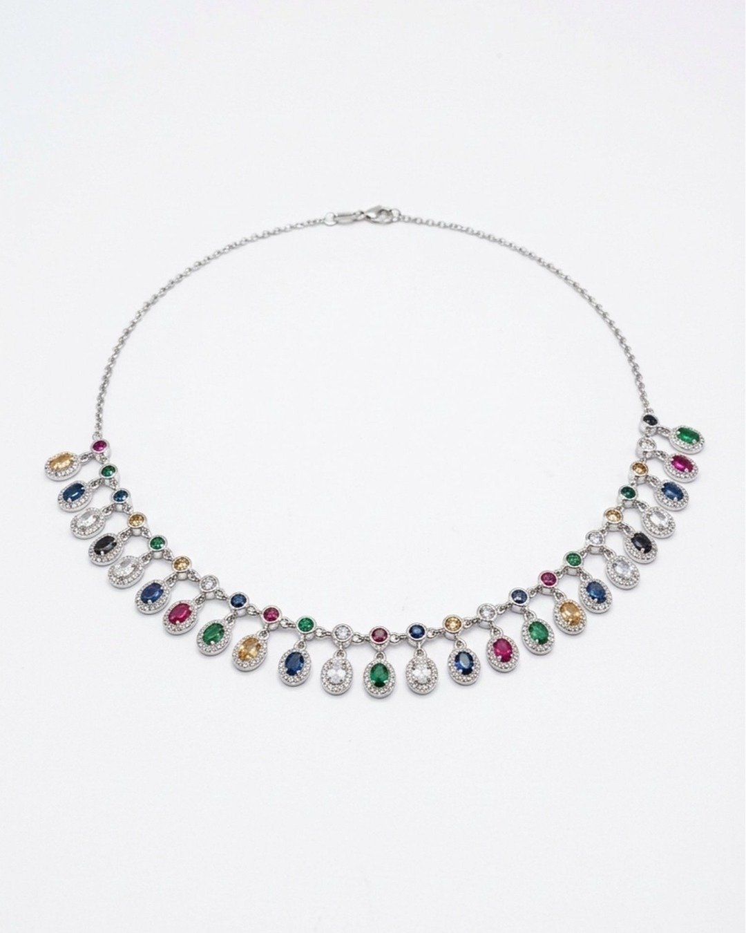 Royal Multicolor Drop Statement Necklace – 925 Sterling Silver